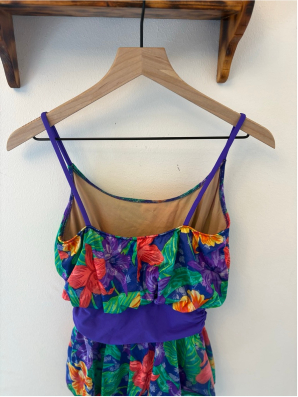 Vintage Sun Streak Tropical Swimsuit Size 8 Floral One Piece Skirted - Picture 7 of 11